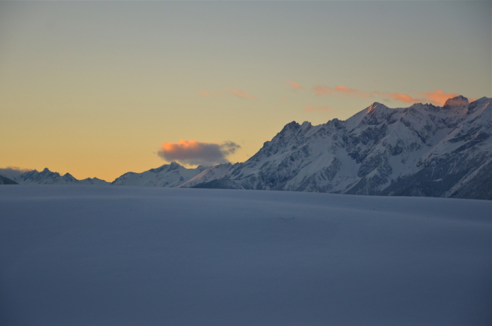 Sunset over the Alps after departure at Innsbruck Airport