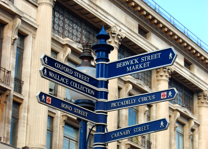 London on a Budget: A signpost showing directions