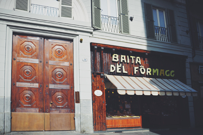 A huge wooden door in Turin in Italy