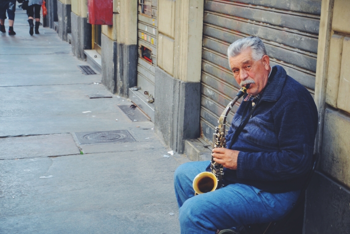 A street musician in Turin