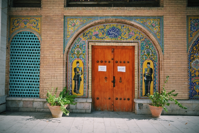 Heavy wooden door in the Golestan Palace in Tehran