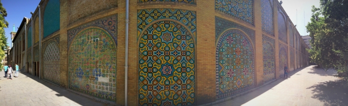 A fisheye view of a tiled wall in the Golestan Palace in Tehran