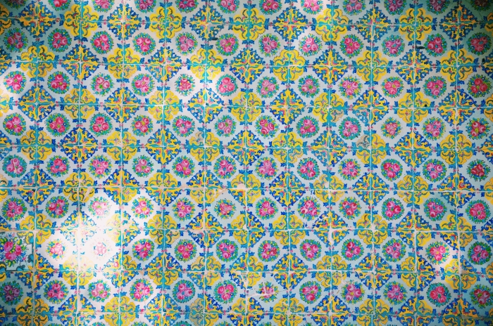 A close shot of colourful tiles in the Golestan Palace in Tehran