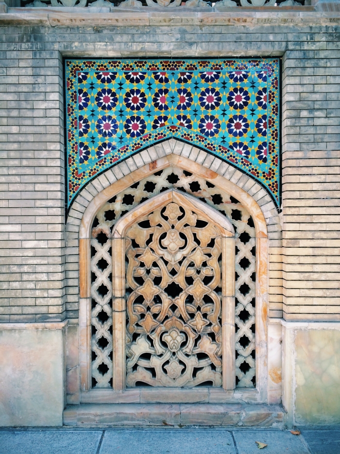 A little framed ornament with colorful tiles in the Golestan Palace in Tehran