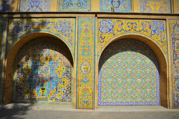 A very detailed ornament with tiles in the Golestan Palace in Tehran