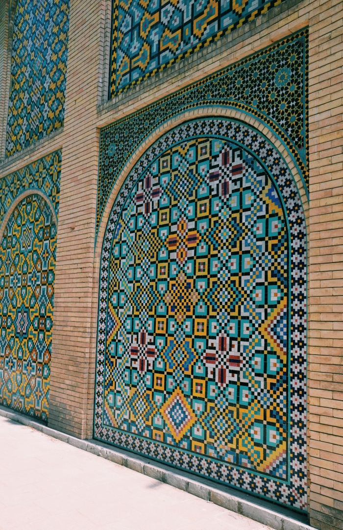 A modern looking wall with tiles in the Golestan Palace in Tehran