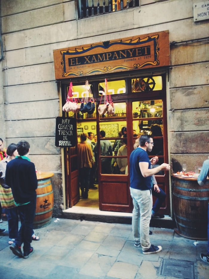 Guests in front of one of the Barcelona Champagne Bar Xampanyeria 