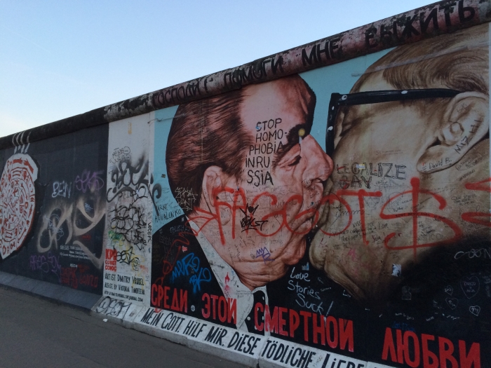 The famous brother kiss at the East Side Gallery in Berlin