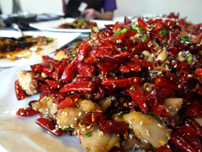 A meal with lots of chili in Peking in China