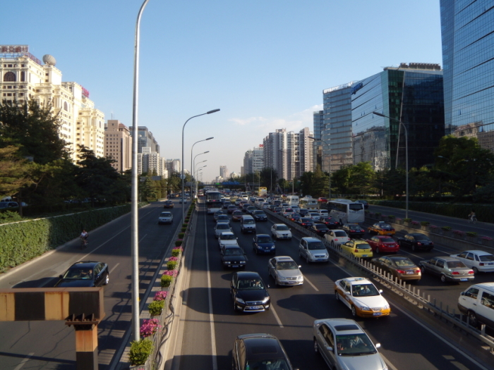 A traffic jam in Peking in China